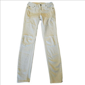 True Religion Halle Biker Optic White Distressed Moto Skinny Jeans Size 25